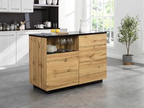 Isola centrale da cucina con 2 ante e 1 nicchia in MDF Naturale e Nero - CORELINA