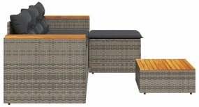 Set divani da giardino 3 pz con cuscini grigio in polyrattan