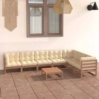 Set Divani da Giardino 8 pz Cuscini Miele in Massello di Pino 3076802