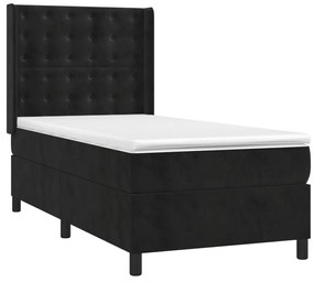 Letto a molle con materasso e led nero 90x190 cm in velluto