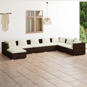 Set Divani da Giardino 8 pz con Cuscini in Polyrattan Marrone