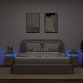 Comodini con luci led 2pz rovere sonoma 35x39x55 cm