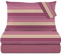 Completo letto matrimoniale vinaccia a righe in cotone