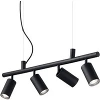 Lampadario Moderna Dynamite Metallo Nero 4 Luci Gu10 7W 3000K Luce Calda