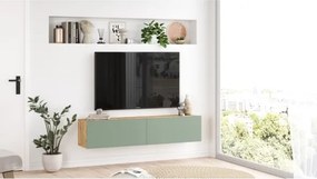 Mobile TV Sospeso 140x32x30 Effetto Legno Rovere E Verde Frame