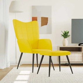 Sedia Relax Con Sgabello Giallo Senape İn Tessuto /
