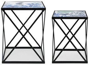 Set di 2 tavolini REEF K03 con struttura in acciaio e piano in legno