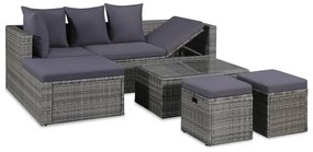 Set Divani da Giardino 4 pz con Cuscini in Polyrattan Grigio