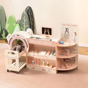 Costway Set gioco dottore per bambini kit ospedale in legno per gioco di ruolo con cartello per vista, Gioco per bambini 3+ anni 2 Colori