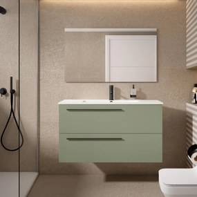 Mobile da bagno sospeso sotto lavabo L 100 x H 55 x P 45 cm verde laccato opaco, 2 cassetti VISOBATH Mia