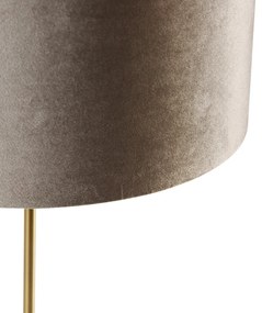 Lampada da tavolo ottone con paralume in velluto tortora 35 cm - Kaso