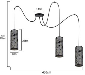Lampadario a sospensione con filo AVALO 3xE27/60W/230V ragno grigio/nero