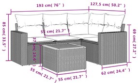 Set divano da giardino 5 pz con cuscini beige in polyrattan