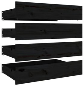 Cassettoni da Letto 4 pz in Legno Massello di Pino Nero