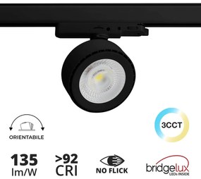Faro LED 36W Slim per Binario Trifase Orientabile 60° Nero 3CCT Bianco Variabile Colore Bianco Variabile CCT