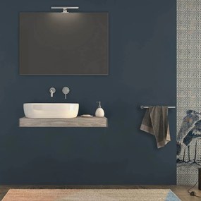 Mensolone bagno 90 cm Rovere sbiancato con specchio filo lucido