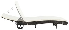 Lettini prendisole 2 pz con ruote e cuscini polyrattan marrone