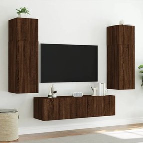 Mobili TV a Parete con Luci LED 2pz Rovere Marrone 60x35x41 cm