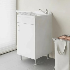 Set da 45 cm con lavatoio base e pensile in legno nobilitato bianco Fedra