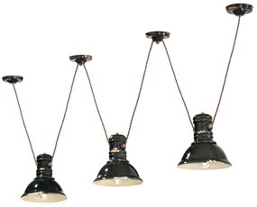 Lampadario Industrial Ferro E Ceramica Vintage Nero 3 Luci E27