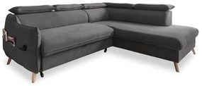 Divano letto angolare in velluto grigio scuro (angolo destro) Sweet Harmony - Miuform