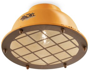 Plafoniera Industrial Ferro E Ceramica Vintage Giallo 1 Luce E27