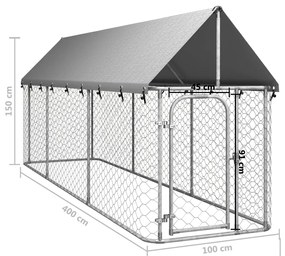 Gabbia per cani da esterno con tetto 400x100x150 cm