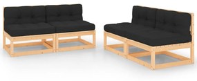 Set divani da giardino 4 pz con cuscini legno massello pino