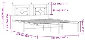 Giroletto con Testiera in Metallo Nero 183x213 cm