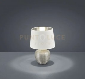Luxor lampada tavolo base ceramica argento e paralume bianco intern...