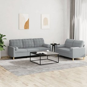 Set Divani 2 Pz Con Cuscini Grigio Chiaro İn Tessuto /