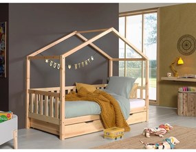 Letto per bambini in legno di pino con letto estraibile e contenitore in colore naturale 90x200 cm DALLAS - Vipack