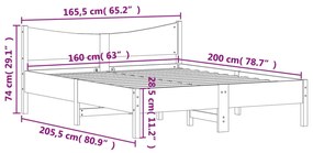 Giroletto con Testiera 160x200 cm in Legno Massello di Pino