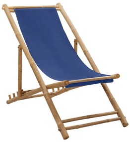 Sedia A Sdraio İn Bambù E Tela Blu Marino /