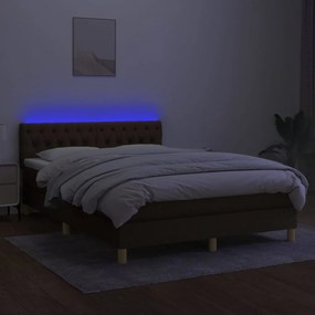 Letto a molle materasso e led marrone scuro 140x200 cm tessuto