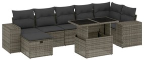 Set divano da giardino 8 pz con cuscini grigio in polyrattan