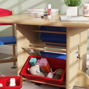 Set Tavolo e Sedie per Bambini con 4 Contenitori per Giochi in Legno e PP...