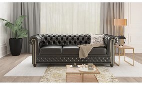Divano letto nero in similpelle 203 cm York - Ropez