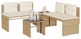 Set divano da giardino 4 pz con cuscini beige in polyrattan