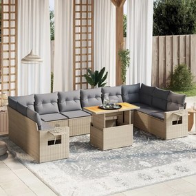 Set divani da giardino 11 pz con cuscini beige in polyrattan