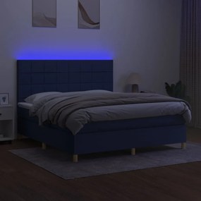 Letto a molle con materasso e led blu 180x200 cm in tessuto