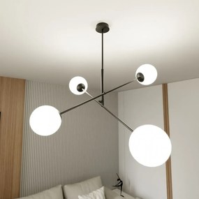 Lampadario a Sospensione in Acciaio e Vetro LINEAR 4 Nero 4xE14 Colore delle Sfere Bianco