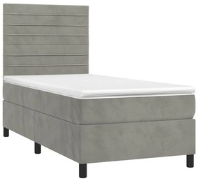 Letto a molle materasso e led grigio chiaro 80x200 cm velluto