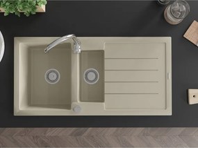 Mexen Andres lavello in granito 1,5 vasche con scolapiatti 1000 x 500 mm, beige, sifone cromato - 6515101510-69