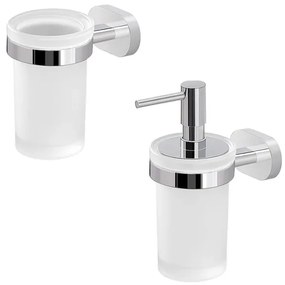 Set dispenser sapone e porta spazzolino a muro in bianco e cromo Bernina