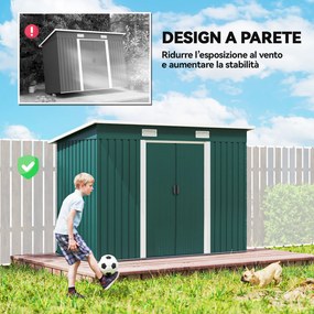 Casetta da Giardino 272x134 cm con Porte Scorrevoli Doppie e 2 Prese d'Aria in Acciaio Verde...