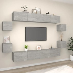 Set Mobili Porta Tv 8pz Grigio Cemento İn Legno Multistrato /