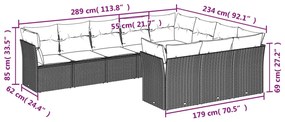 Set divani da giardino 10pz con cuscini in polyrattan nero