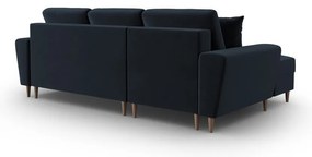 Divano angolare blu scuro allungabile e con contenitore (con penisola a sinistra/con chaise lounge) con rivestimento in velluto Kyoto – Cosmopolitan Design