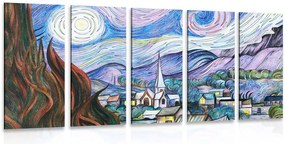 Quadri 5 pezzi – Riproduzione Notte stellata - Vincent van Gogh